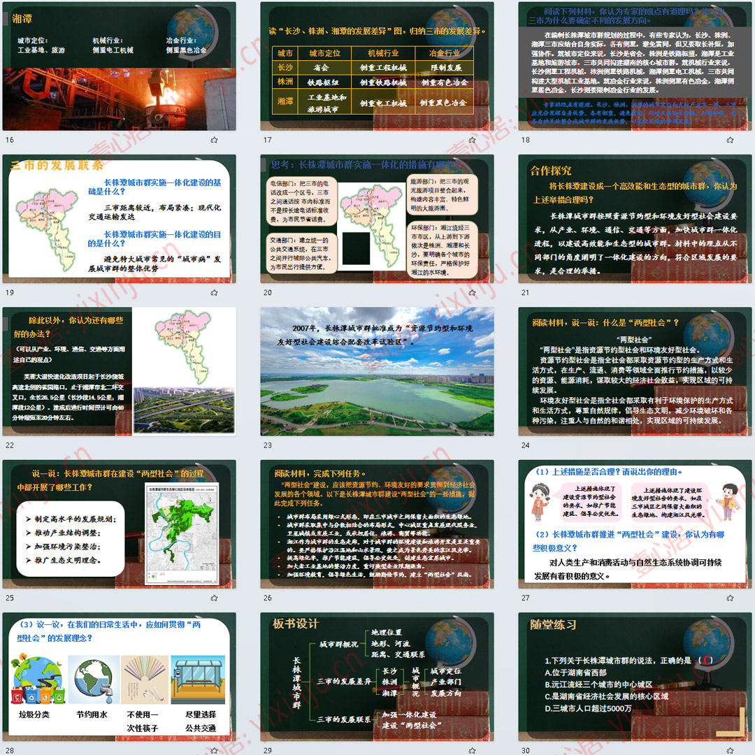 湘教版长株潭城市群内部的差异与联系PPT课件7套八下地理第7章5节