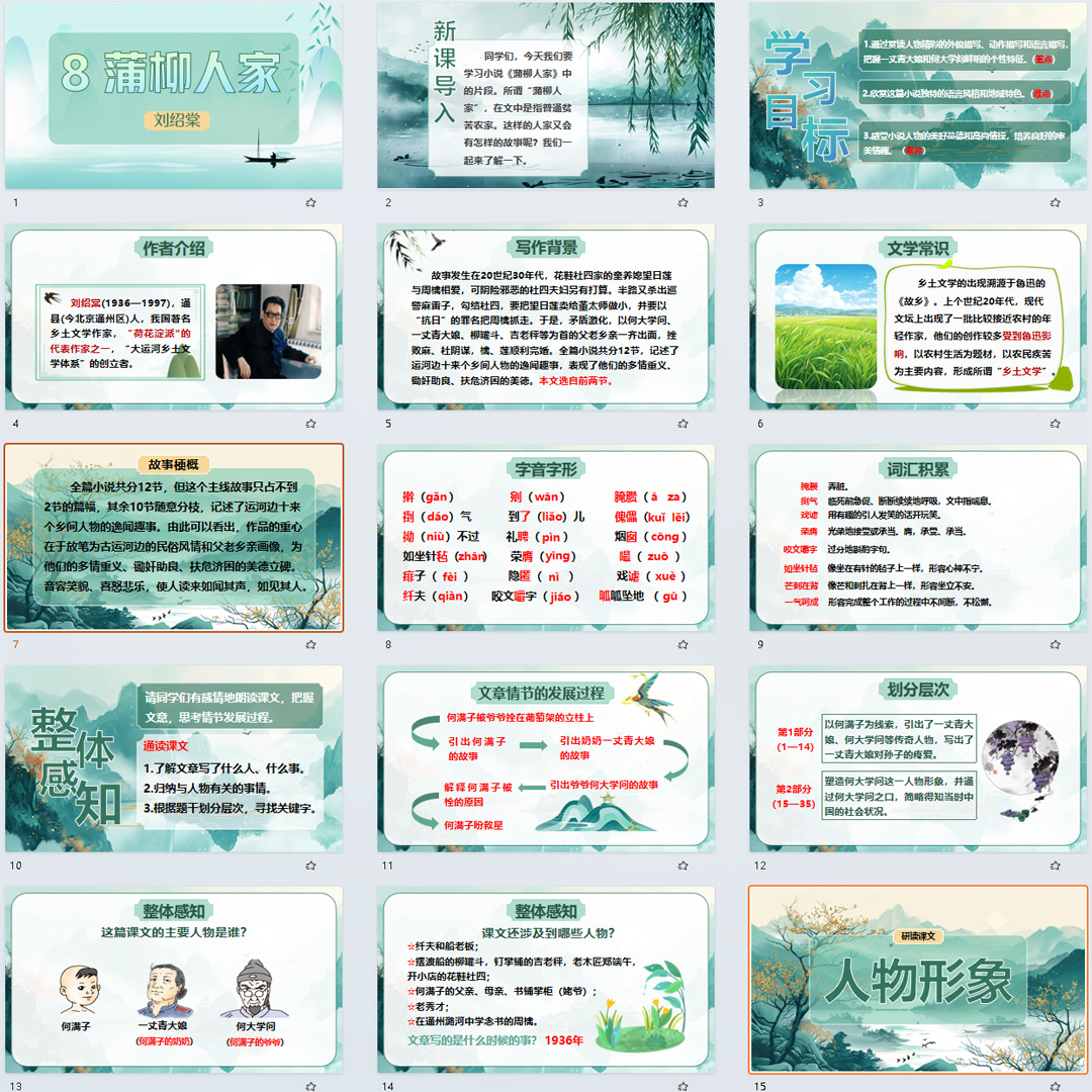 《蒲柳人家》PPT课件精品课初中九年级语文下册第8课语文教学课件