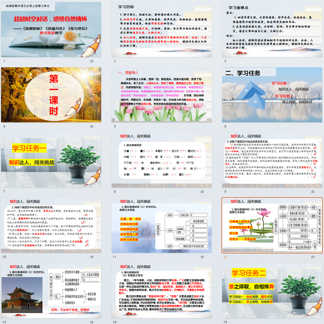 《故都的秋、荷塘月色、我与地坛》群文联读PPT课件必修上册14课