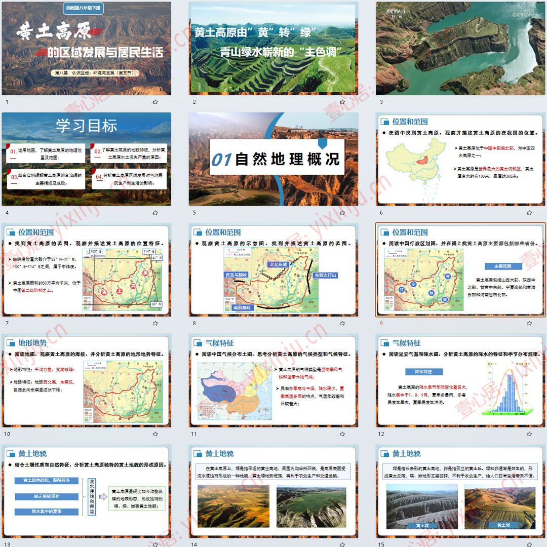 湘教版黄土高原的区域发展与居民生活PPT课件7套八下地理第8章5节