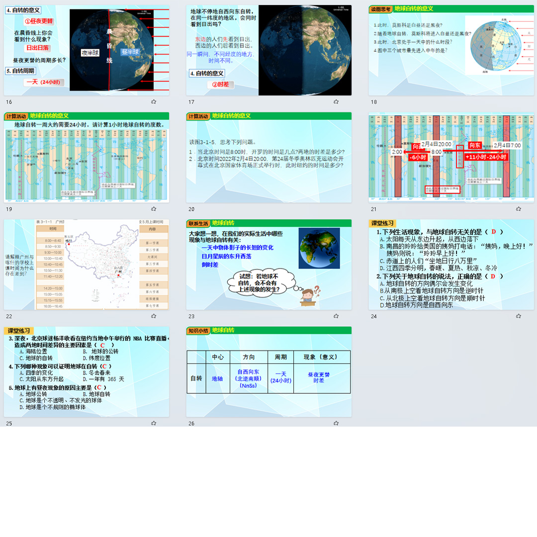 《地球的自转》PPT课件5套初中七年级上册地理第三单元第一节