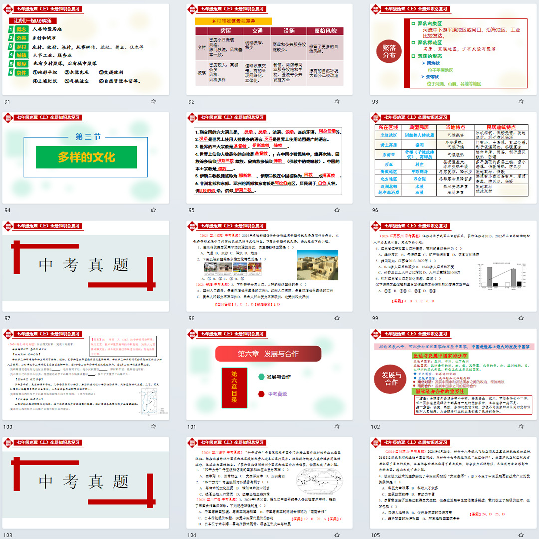 初中七年级地理上册期末全册知识总复习课件ppt（人教版2024）