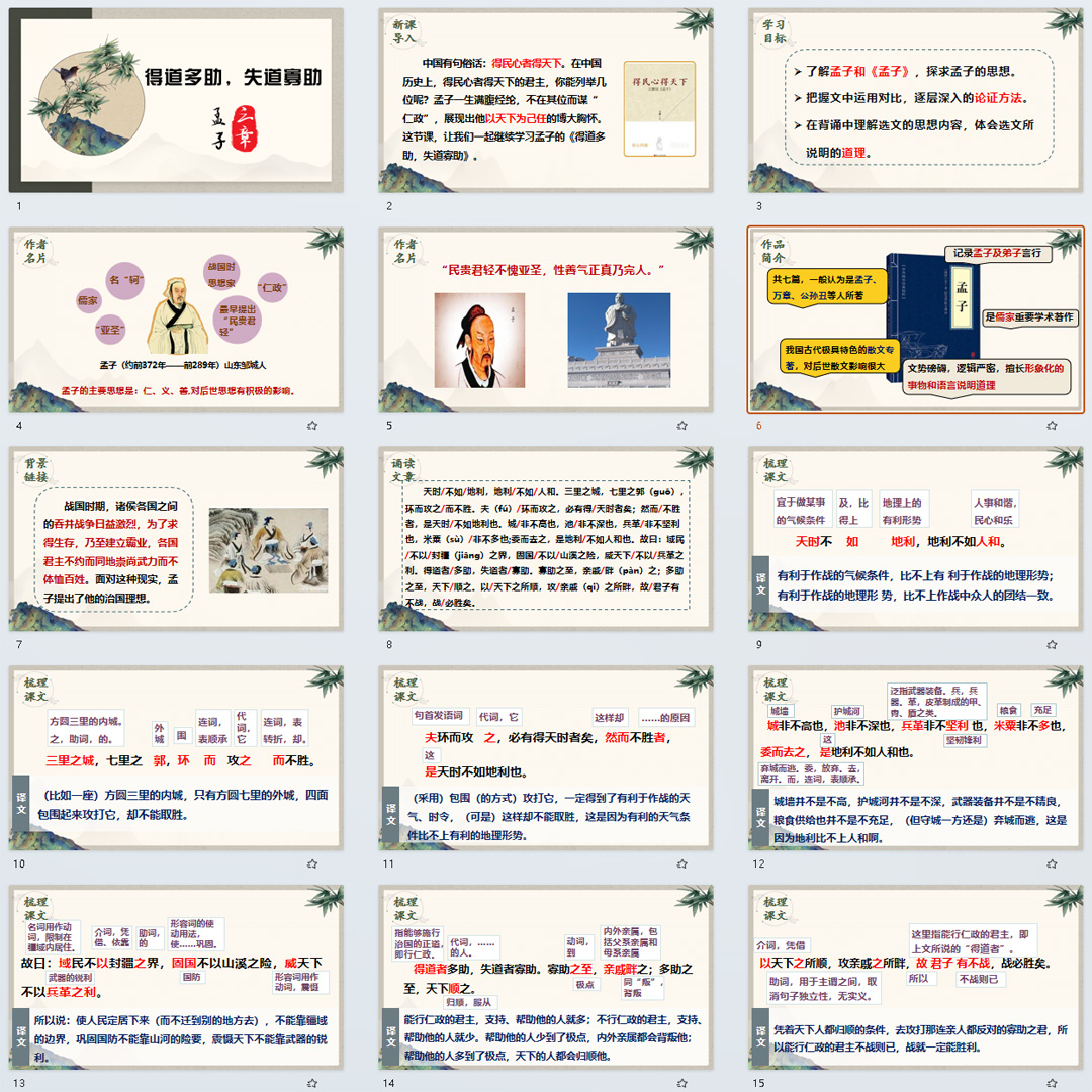《＜孟子＞三章（得道多助,失道寡助）》PPT课件14套八上语文23课